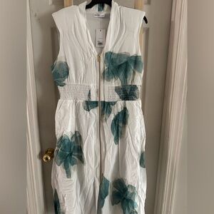 Nine West White and Teal Floral Midi Dress